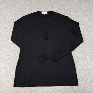 Electre Paris Merino Wool Sweater L Black Tassel Detail Long Sleeve Made‎ France